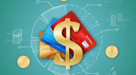 Realistic financial template with credit cards dollar sign bitcoin euro yuan coins sketch elements isolated vector illustration